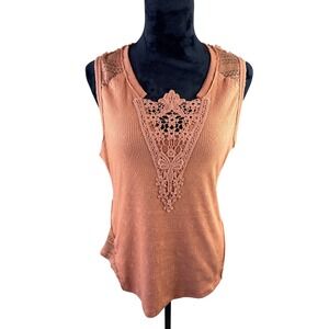 Miss Me Womens Rust Terracotta Lace Crochet Sleeveless Knit Top Small